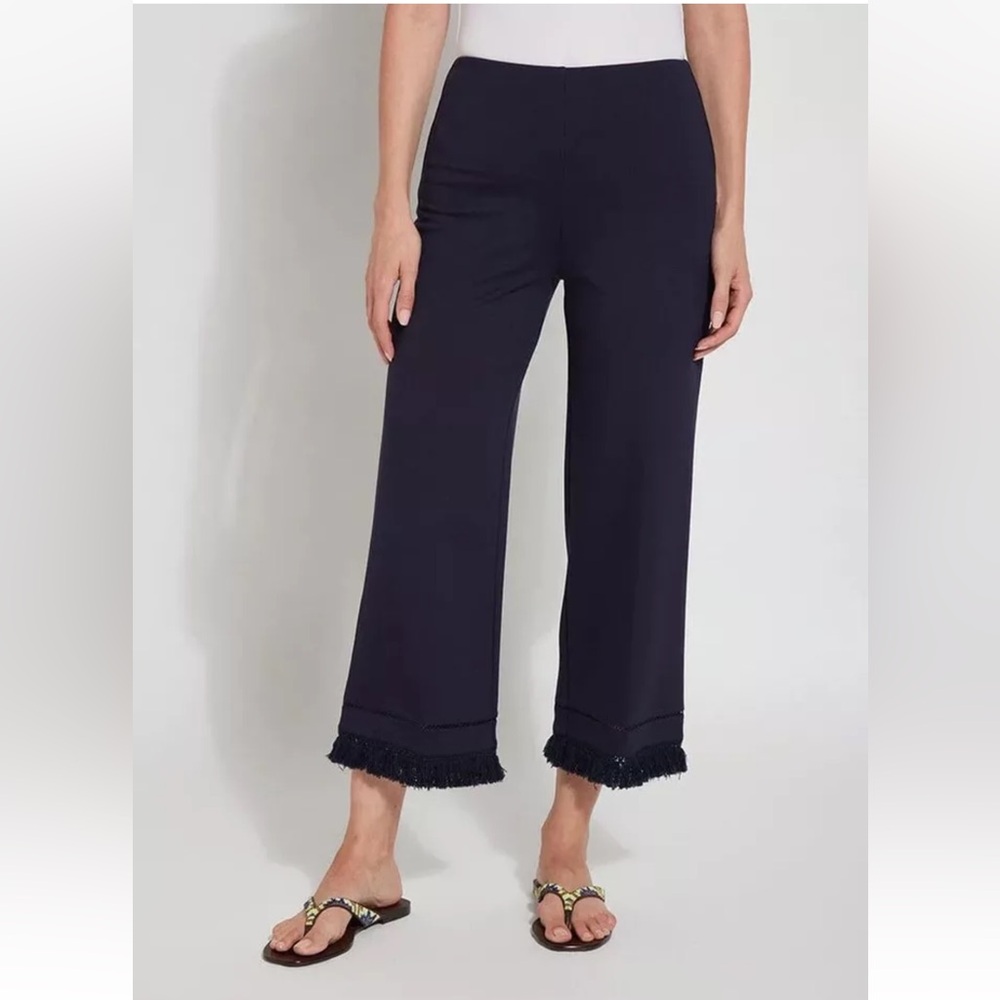 Lyssé True Navy Coastal Capri Fringe Wide Leg Pants XS NWT ($128)